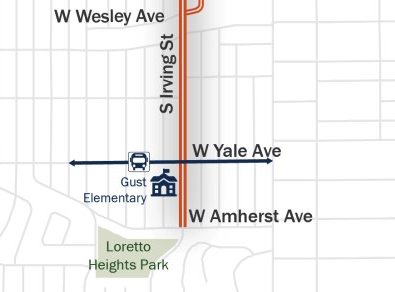 map of s. irving street and w. Yale ave